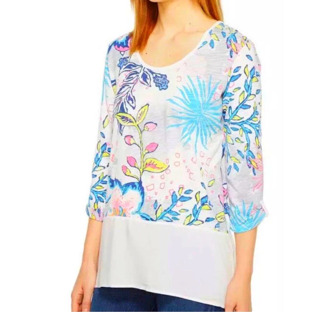 NEW Fresh Produce Tunic Top Cabana Bright Windfall White XL Floral Colorful